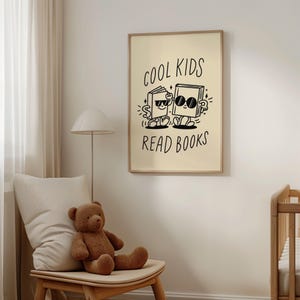 Coole Kinder lesen Bücher 2 FARBEN INBEGRIFFEN Zurück in die Schule Kinderzimmer Wandkunst Kinder Lesebuch Spielzimmer Dekor Homeschool Klassenzimmer druckbare Bild 5