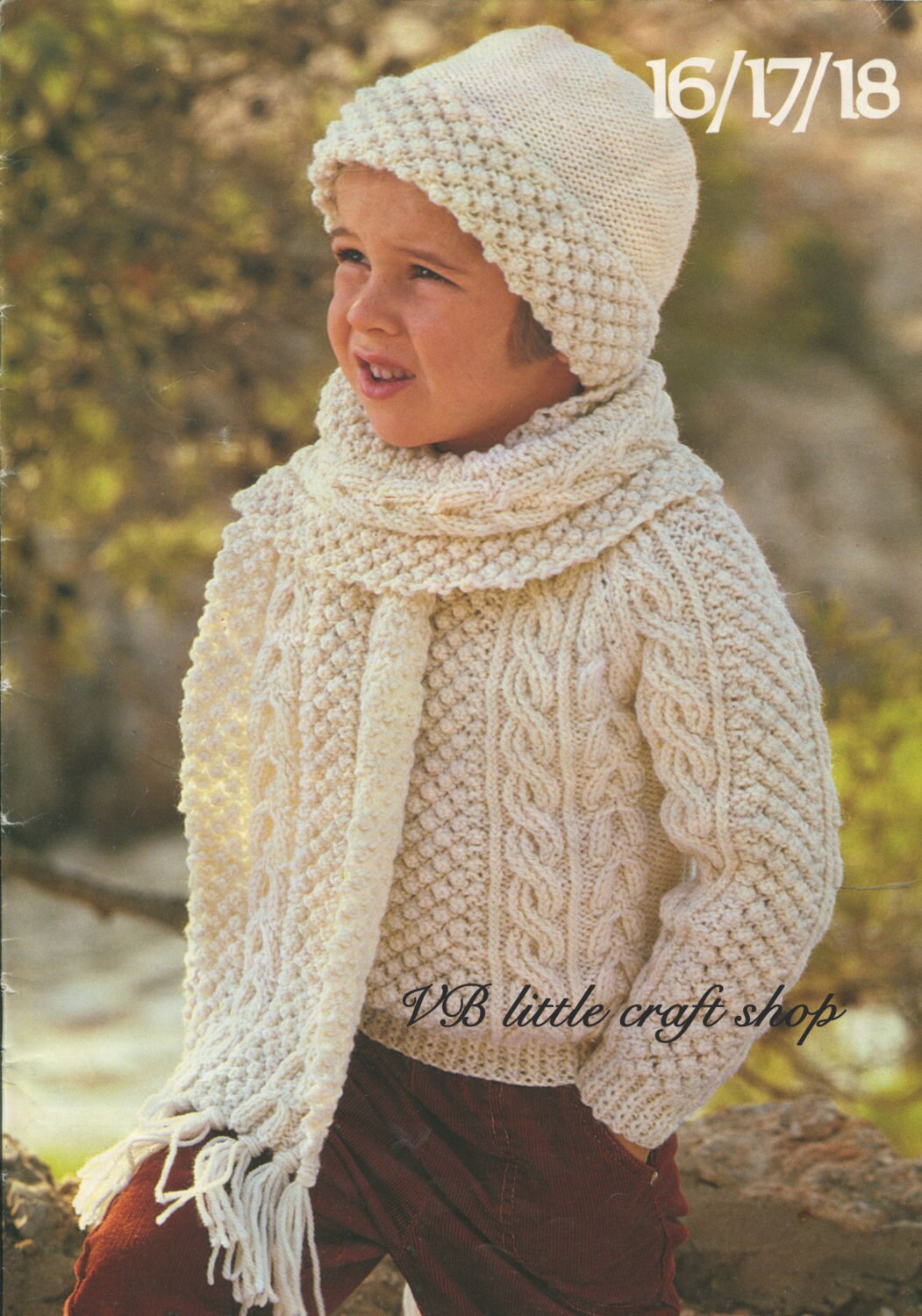 Toddler's aran sweater hat and scarf knitting pattern. Etsy