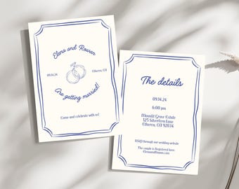 Hand Drawn Wedding Invitation Canva Template - FULLY CUSTOMIZABLE with instant download