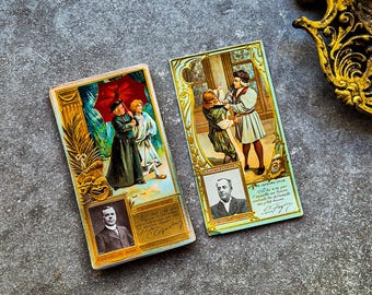 RARE antique French illustrated figures cards with gorgeous embossy