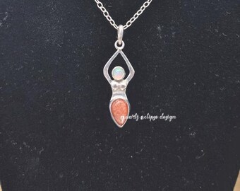 Sunstone and Opal Goddess Pendant
