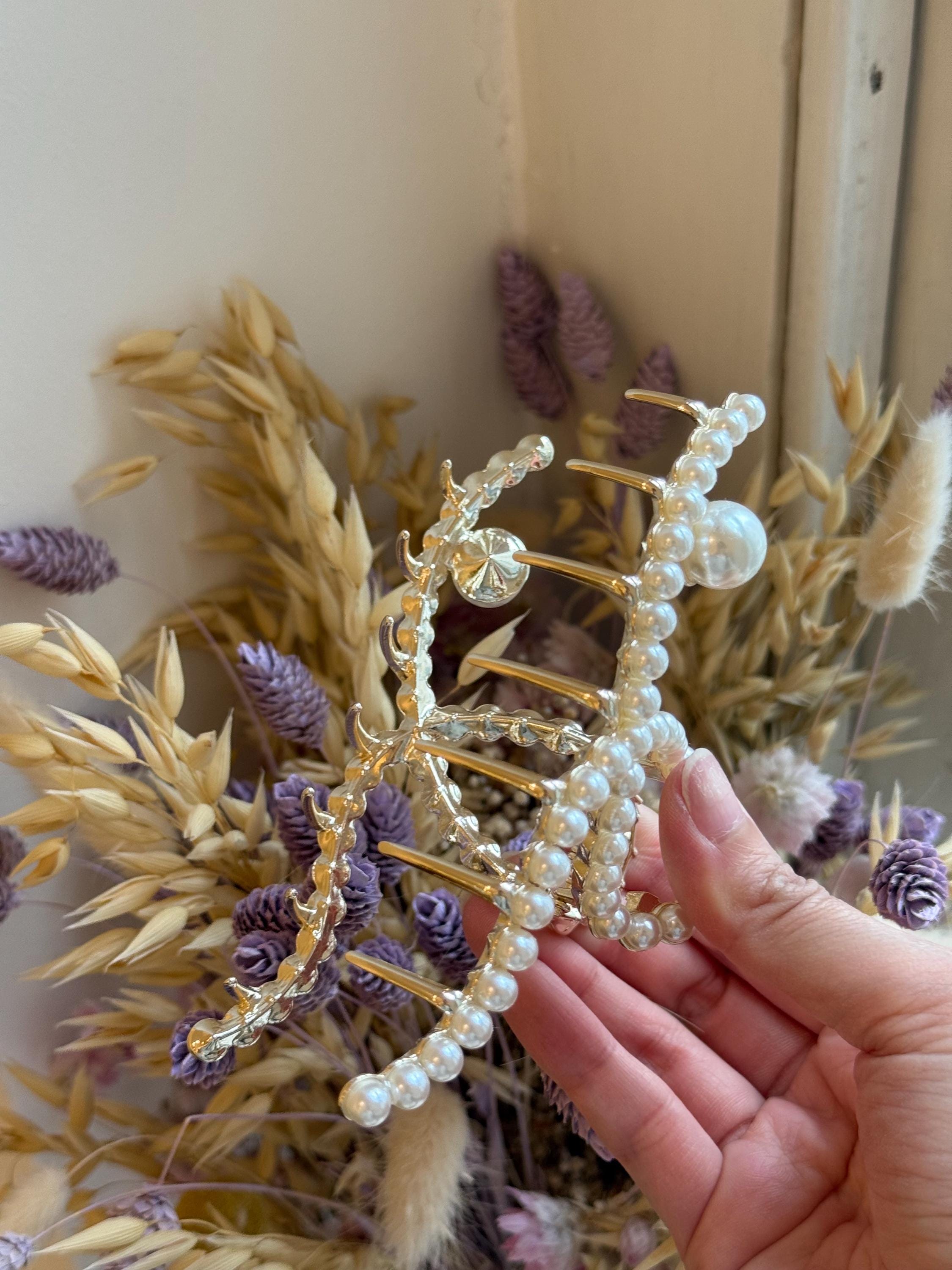 Gold Pearl Hair Claw Clip: Elegant Bow Barrette - Etsy