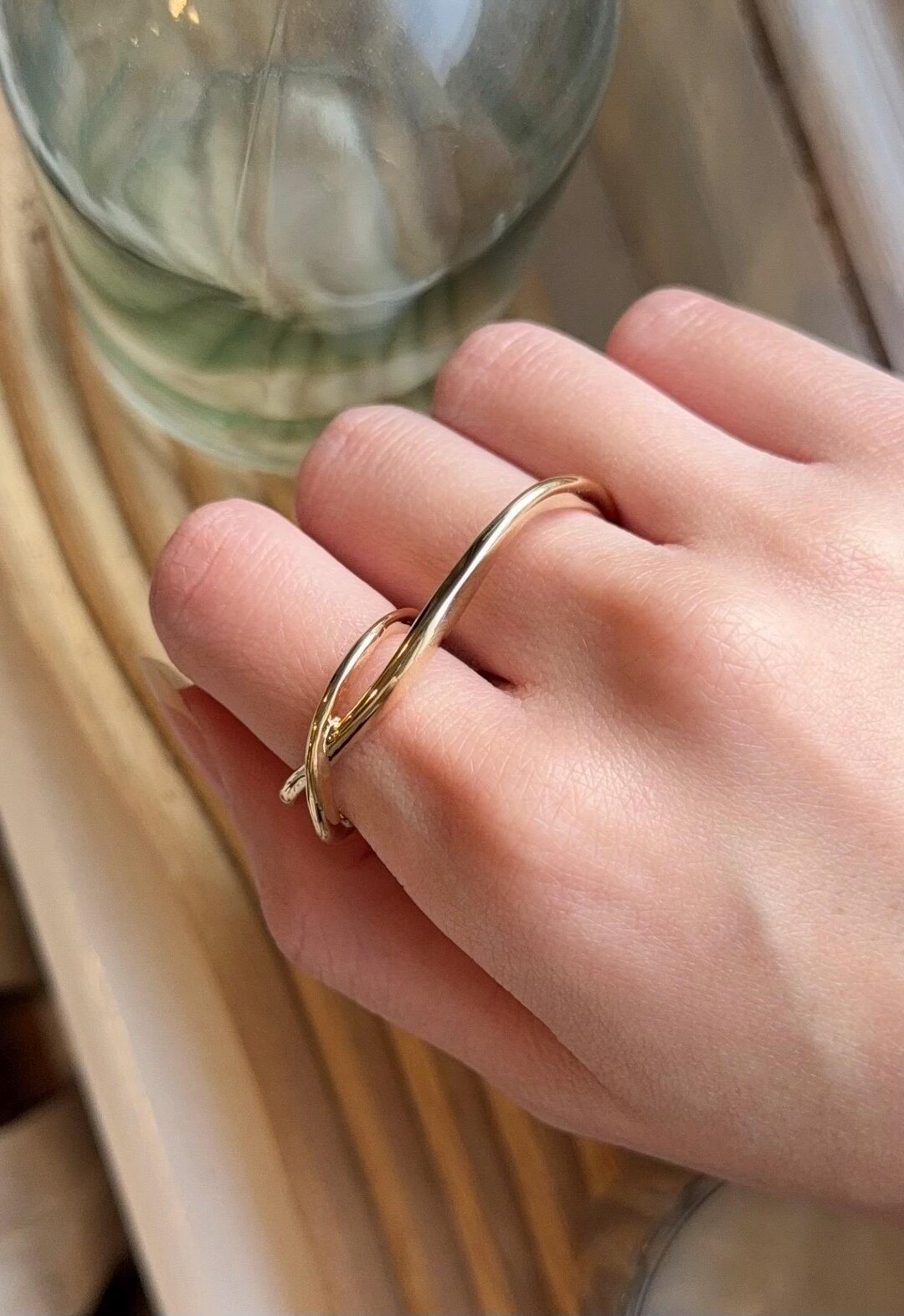 Minimalist Gold Double Finger Ring - Modern Twist Design - Etsy