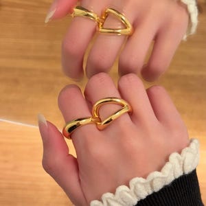 Gold Double Finger Ring - Unique Two-Finger Ring