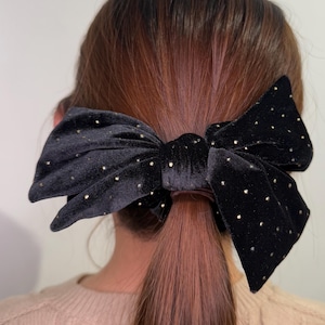 Korean Velvet Bow Hair Clip – Elegant Black Glitter Hair Accessory for Girls & Women | Cute Holiday or Party Style