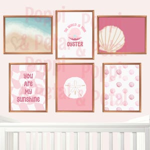Láminas de conchas para habitación de bebé / Descargas digitales con temática de playa rosa / &quot;Eres mi sol&quot; y más / Arte mural para habitación de bebé / Decoración oceánica imprimible