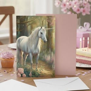 Magical Unicorn Greeting Card · Fantasy Birthday Note Card · Dreamy Illustrated Card · Whimsical Enchanted Stationery
