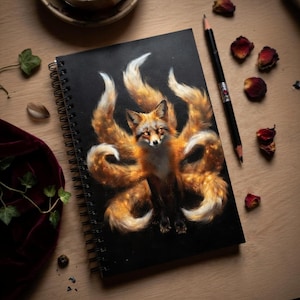 Notizbuch mit Spiralbindung und Punktmuster – Neunschwänzige Kitsune · Tagebuch der Neunschwänzigen Kitsune · Romantisches Notizbuch-Geschenk · Schreibwaren für Bücherwürmer