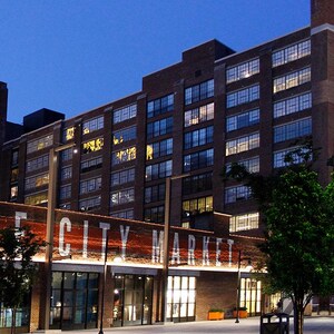 Ponce City Market da davanti a dietro, Ponce City Market Atlanta, shopping ad Atlanta, Atlanta di notte, skyline di Atlanta, vecchio edificio Sears ad Atlanta