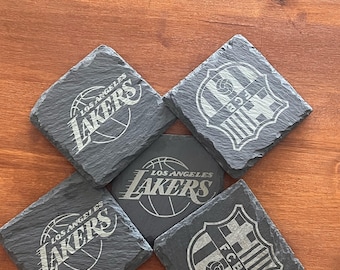 Sport Slate Coasters - Laser Engraved Set of 4, Sport Fan Gift, 4x4 Durable Drink Coasters, Home Decor, Perfect Gift for Fans pick your team