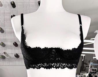 Black Lace Shelf Bra, Underwire Cupless Lingerie, Handmade Open Bust Bra