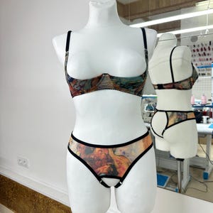 Ensemble de lingerie ouverte sans bonnets, soutien-gorge corbeille, bikini à entrejambe ouvert