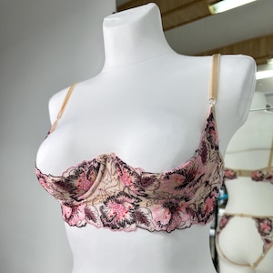 Lace quarter cup bra for small and large breast, Cupless bra open half cup bra, open crotched lingerie uncencered, Shelf bra 1/2 cup