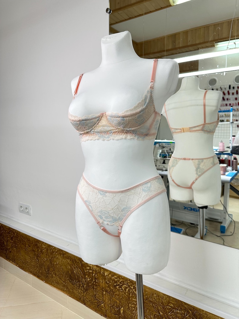 Open crotched lingerie uncencered, Lace open cupless bra extreme for large breast, Shelf bra open with support, Bikini see through image 1