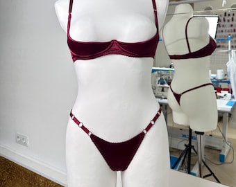Satin Open Cupless Bra and Thong Lingerie Set