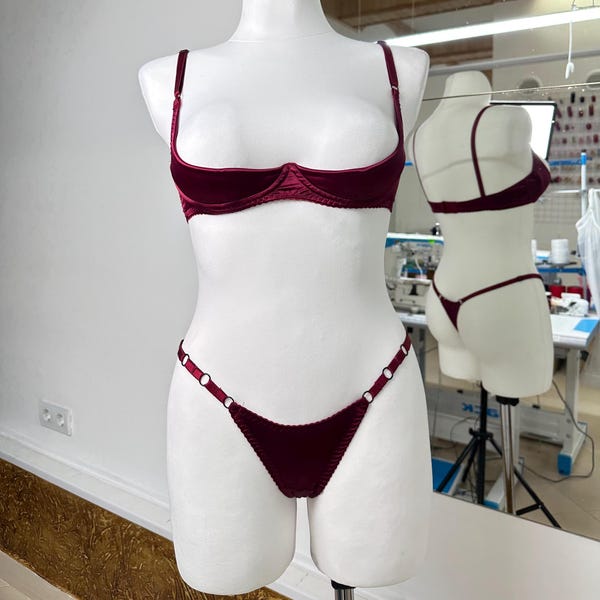 Satin Open Cupless Bra and Thong Lingerie Set