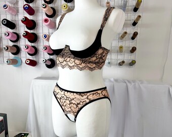 Open Cup Bra and Сrotchless Panty Set - Sheer Lingerie