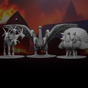 Goose Goat Turkey Hydra Miniature: 12K Resin D&D RPG Model