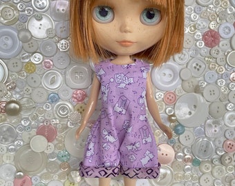 Purple Musical Cats Cuffed Romper for Neo Blythe Doll