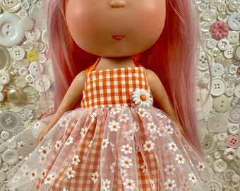 Orange Gingham & Daisy Tulle Dress for Nines d'Onil Mia Doll