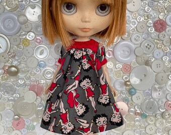 Betty Boop Short Sleeved Baby Doll Dress for Neo Blythe Doll