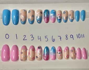 Baby gender revealㅣpink blue nails | Gel Acrylic Nails | Crystal Elegant Nails | Luxury Nails | baby gender nails | baby shower nails