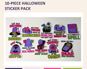 Funny Halloween Sticker Pack | 10 or 30 Spooky Mental Health Vinyl Stickers