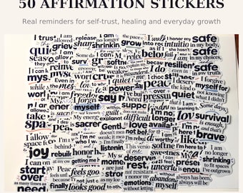 50 Affirmation Stickers: Waterproof Vinyl Sticker Pack with Positive Self Care Quotes