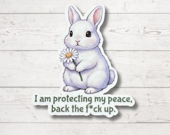 Protecting My Peace Bunny Sticker, Waterproof Vinyl Decal, Self Care Reminder