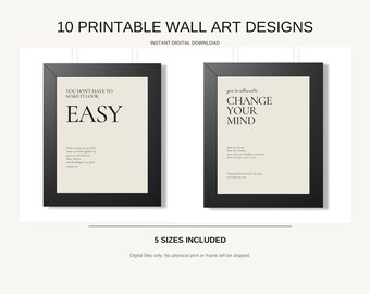 Ensemble de 10 affiches murales à imprimer, citations typographiques neutres, style minimaliste, téléchargement numérique