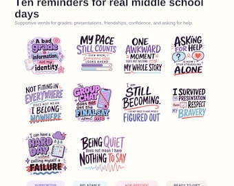 Middle School Affirmation Stickers: 10-Piece Waterproof Vinyl Pack for Back-to-School Encouragement