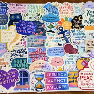 Pakket van 50 affirmatiestickers | Zachte en aardende vinylstickers voor zelfzorg en mentale gezondheid