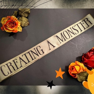 Creating a Monster Halloween Baby Shower Sash. Mommy to Be. New mom, baby shower gift, custom name. Witch baby shower, horror fan, halloween