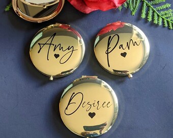 Personalized compact mirror. Bridesmaids, maid of honor, Bride gift. Rose gold, gold or silver compact mirror. Personalized mirror