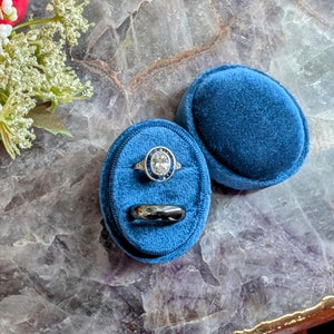 Velvet blue double ring box. Elegant ring box, two ring ring box Wedding and engagement. Wedding. Proposal ring box. Something blue.