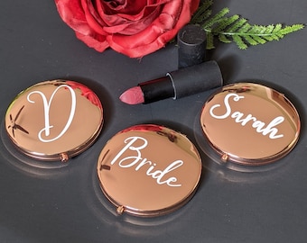 Personalized compact mirror. Bridesmaids, maid of honor, Bride gift. Rose gold, gold or silver compact mirror. Personalized mirror