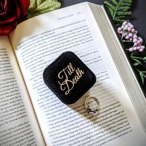 Till Death Black velvet traditional ring box. Wedding and engagement photography prop. Gothic wedding. Proposal ring box Halloween wedding