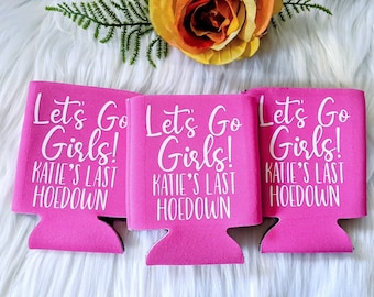 Let's go girls custom can coolers, bachelorette party, slim can cooler, last rodeo, cowgirl bachelorette, country wedding