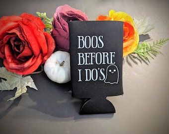 Boos before I do's. Slim can cooler / bridal party/ can cooler/ Halloween wedding/ bachelorette party/ witch wedding/ ghost themed