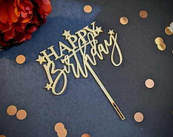 Happy Birthday acrylic cake topper - gold cake topper, acrylic party topper, happy birthday, cake topper