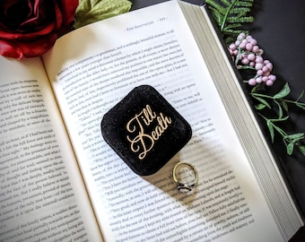 Till Death Black velvet traditional ring box. Wedding and engagement photography prop. Gothic wedding. Proposal ring box Halloween wedding