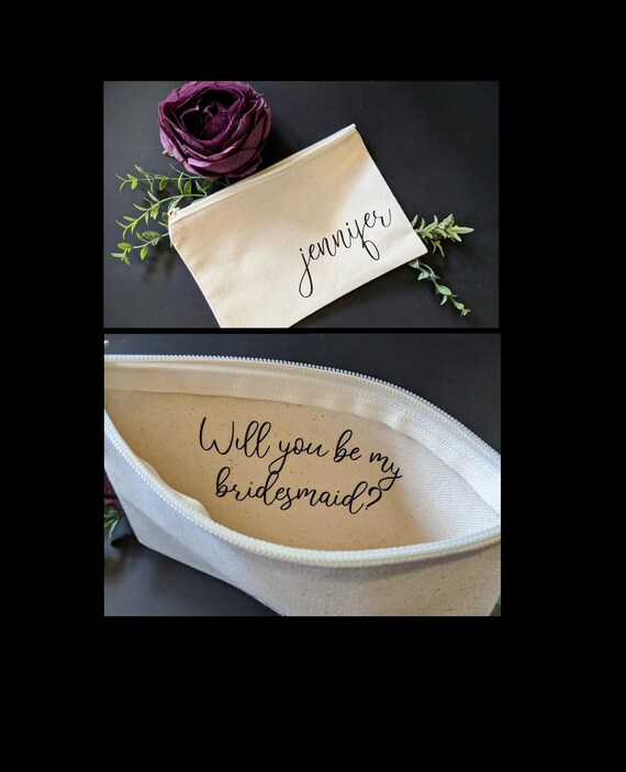 Will you be my bridesmaid Canvas Cosmetic Bag / Bridesmaid makeup bag /proposal gift/ wedding day gift/ bridal party/ personalized name gift