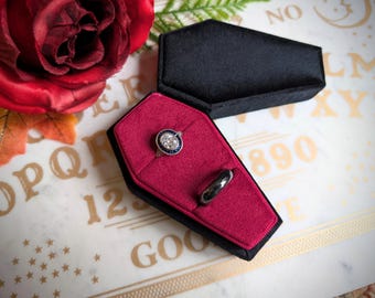 Coffin sized velvet ring box. Coffin ring box, two ring ring box Wedding and engagement. Gothic wedding. Proposal ring box Halloween wedding