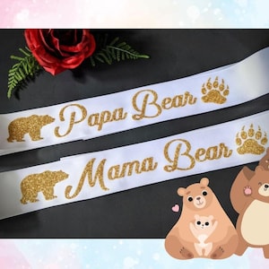 Mama and Papa Bear Baby Shower Sash Set, Mommy to Be
