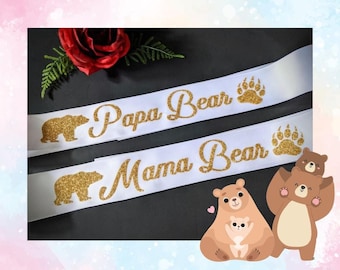 Mama and Papa Bear Baby Shower Sash Set, Mommy to Be