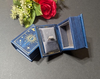 Book ring box. Spellbook box, Moon ring box Wedding and engagement. Gothic wedding. Proposal ring box Halloween wedding