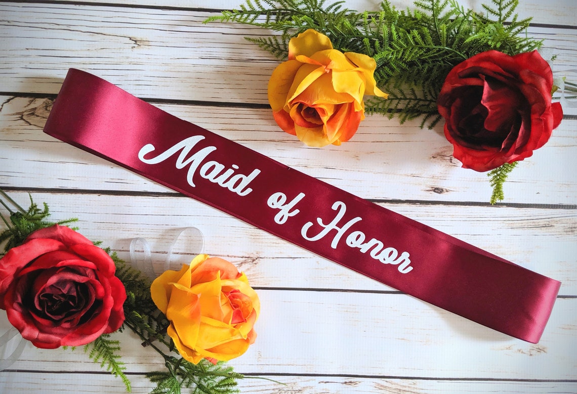 Custom Maid of Honor Sash. Your Phase Here. Maroon Sash Etsy