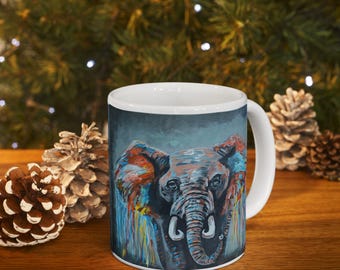 Elephant Drip Ceramic Coffee Mug: Unique Wildlife Art
