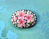 Vintage Toshikane of Japan Plumeria Blossoms Flowers Porcelain Pin Brooch
