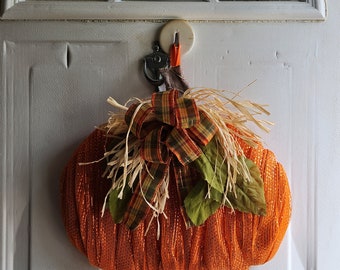Deco Mesh Pumpkin Wreath, Fall Autumn Front Door Decor